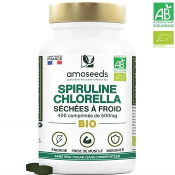 Mix Spiruline et Chlorella Bio, 17% phycocyanine | 400 comprimés